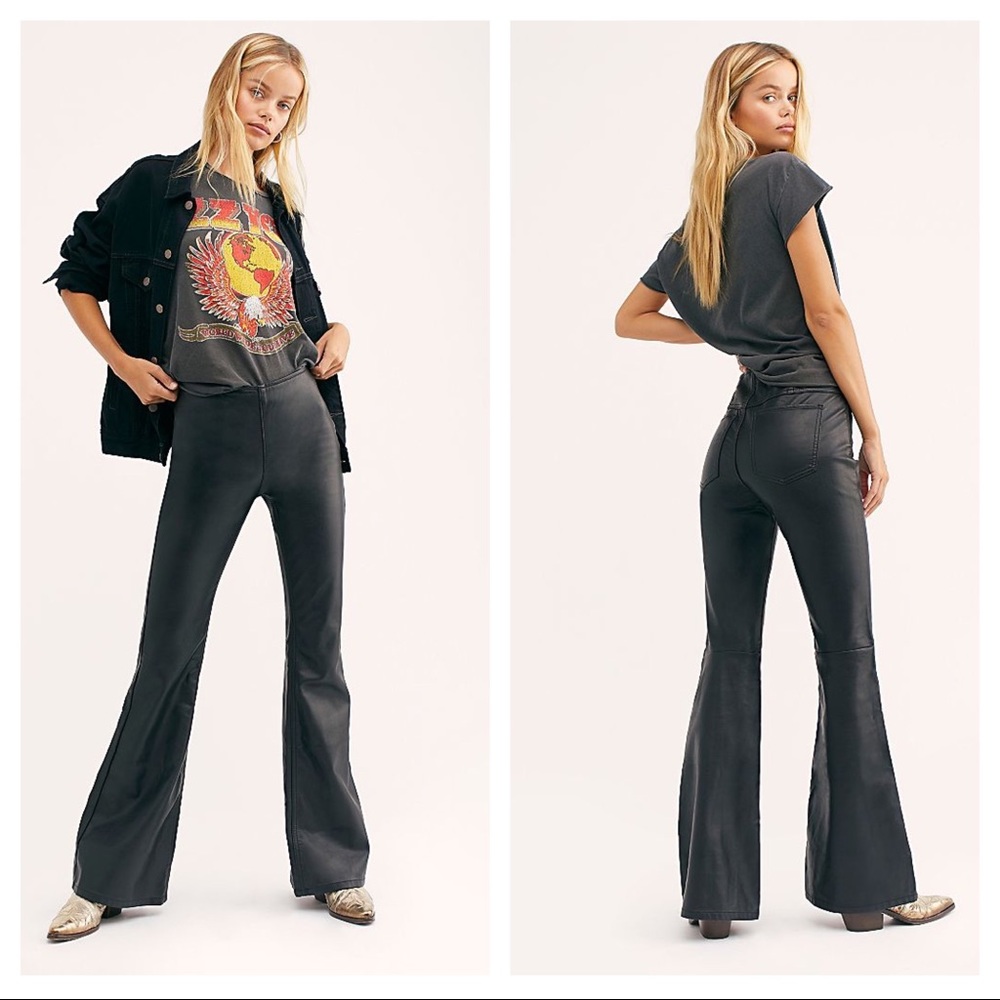 Free People Penny Vegan Leather Flare Pant 30 NWOT